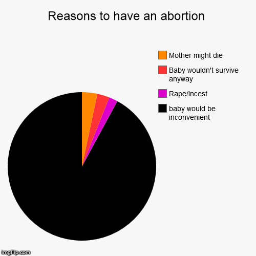 Prospective murdereres can play the "what about rape?"  "what about the mother's life?" card all they want but we know the truth | image tagged in pie charts,abortion,murder,politics | made w/ Imgflip chart maker