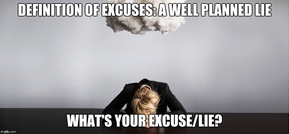 DEFINITION OF EXCUSES: A WELL PLANNED LIE; WHAT'S YOUR EXCUSE/LIE? | image tagged in business failure,road block | made w/ Imgflip meme maker