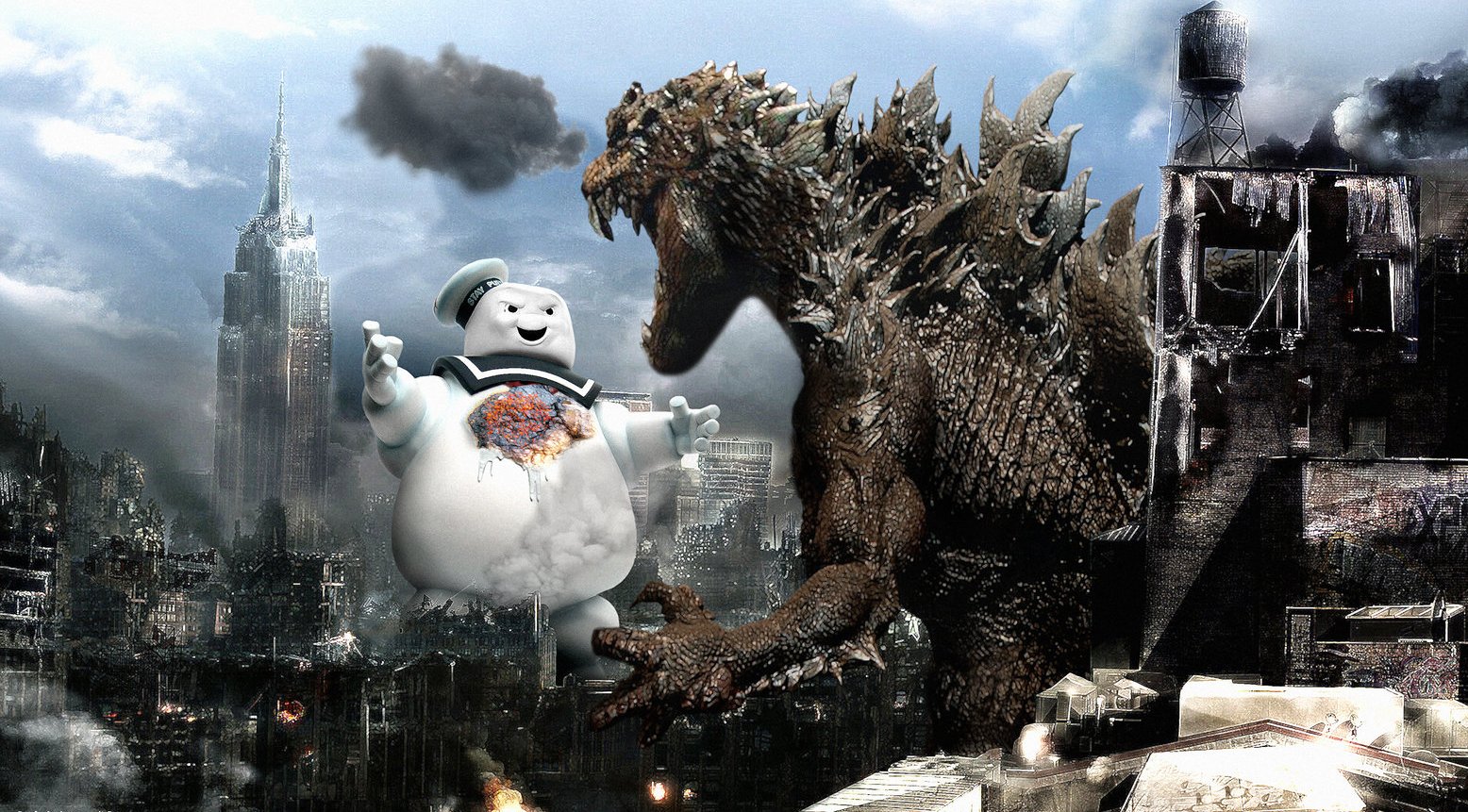 High Quality Godzilla Vs StayPuft Marshmallow Man Blank Meme Template