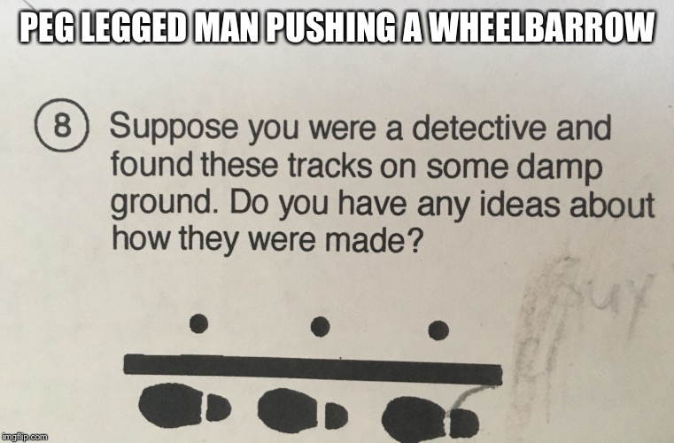 PEG LEGGED MAN PUSHING A WHEELBARROW | image tagged in stupid test answers | made w/ Imgflip meme maker