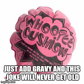 whoopie cushion | JUST ADD GRAVY AND THIS JOKE WILL NEVER GET OLD | image tagged in whoopie cushion | made w/ Imgflip meme maker