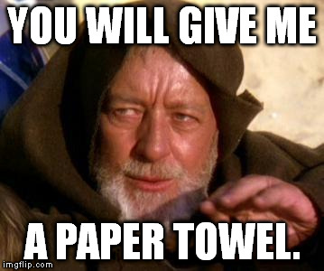It works every time on those automatic paper towel dispensers. | YOU WILL GIVE ME; A PAPER TOWEL. | image tagged in memes,star wars,funny,obi wan kenobi | made w/ Imgflip meme maker