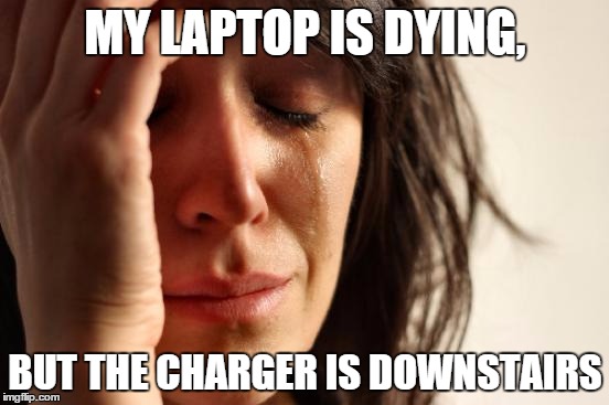 First World Problems Meme | MY LAPTOP IS DYING, BUT THE CHARGER IS DOWNSTAIRS | image tagged in memes,first world problems | made w/ Imgflip meme maker