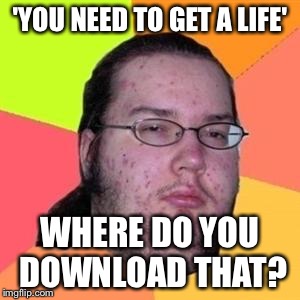 fat gamer | 'YOU NEED TO GET A LIFE'; WHERE DO YOU DOWNLOAD THAT? | image tagged in fat gamer,life,game,gamer,download | made w/ Imgflip meme maker