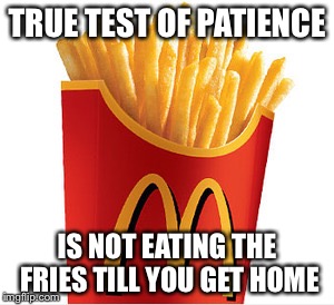 So hungry nowww | TRUE TEST OF PATIENCE; IS NOT EATING THE FRIES TILL YOU GET HOME | image tagged in fries,mcdonalds,eat,french fries,patience | made w/ Imgflip meme maker