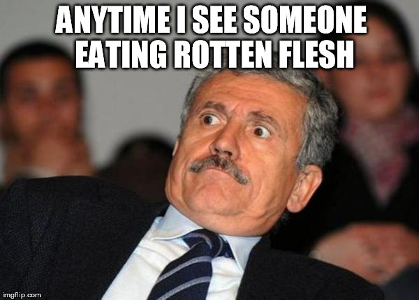 shocked | ANYTIME I SEE SOMEONE EATING ROTTEN FLESH | image tagged in shocked | made w/ Imgflip meme maker