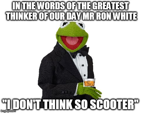 IN THE WORDS OF THE GREATEST THINKER OF OUR DAY MR RON WHITE "I DON'T THINK SO SCOOTER" | made w/ Imgflip meme maker