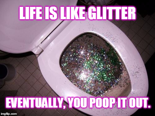 Life is like glitter. | LIFE IS LIKE GLITTER; EVENTUALLY, YOU POOP IT OUT. | image tagged in life,glitter,toilet humor | made w/ Imgflip meme maker