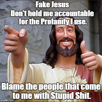 Buddy Christ Meme | Fake Jesus; Don't hold me accountable for the Profanity I use. Blame the people that come to me with Stupid Shit. | image tagged in memes,buddy christ | made w/ Imgflip meme maker