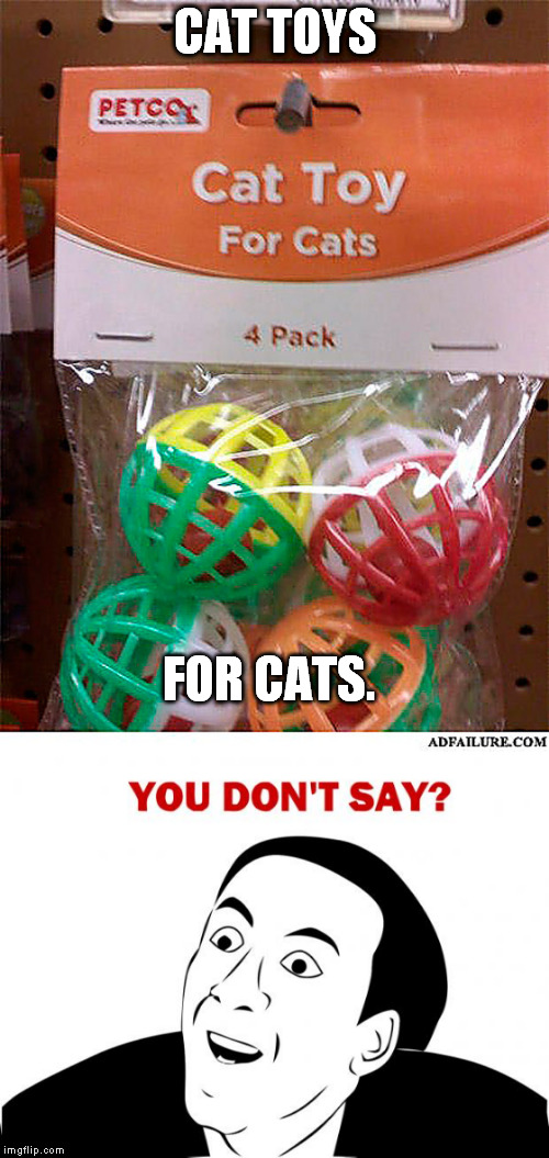 I didn't know that Cat toys were for cats... | CAT TOYS; FOR CATS. | image tagged in fails,fail,epic fail,you don't say,you dont say,cats | made w/ Imgflip meme maker