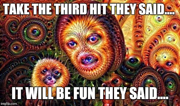 Take the third hit....  | TAKE THE THIRD HIT THEY SAID.... IT WILL BE FUN THEY SAID.... | image tagged in one does not simply do drugs | made w/ Imgflip meme maker