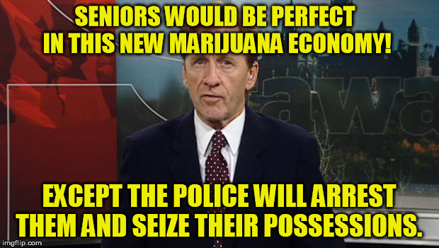 Seniors on Cat Food
 | SENIORS WOULD BE PERFECT IN THIS NEW MARIJUANA ECONOMY! EXCEPT THE POLICE WILL ARREST THEM AND SEIZE THEIR POSSESSIONS. | image tagged in family business,politics,pot,seniors | made w/ Imgflip meme maker