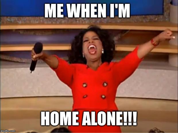 Oprah You Get A Meme | ME WHEN I'M; HOME ALONE!!! | image tagged in memes,oprah you get a | made w/ Imgflip meme maker