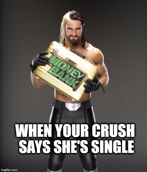 ultimate opportunist Seth Rollins | WHEN YOUR CRUSH SAYS SHE'S SINGLE | image tagged in ultimate opportunist seth,wwe,the new face of the wwe after wrestlemania 30,seth and roman wwe,crush,valentine's day | made w/ Imgflip meme maker