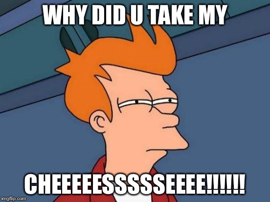 Futurama Fry | WHY DID U TAKE MY; CHEEEEESSSSSEEEE!!!!!! | image tagged in memes,futurama fry | made w/ Imgflip meme maker