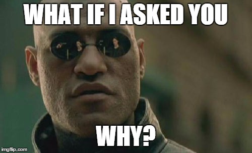WHAT IF I ASKED YOU WHY? | image tagged in memes,matrix morpheus | made w/ Imgflip meme maker