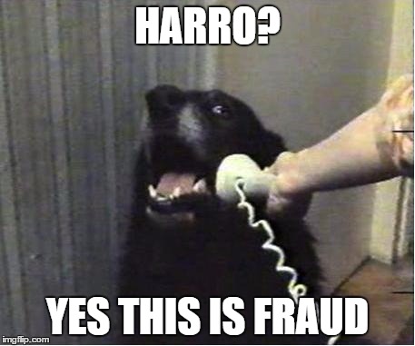 When I get a call saying I've won something | HARRO? YES THIS IS FRAUD | image tagged in yes this is dog | made w/ Imgflip meme maker