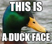 THIS IS; A DUCK FACE | image tagged in memes,actual advice mallard | made w/ Imgflip meme maker