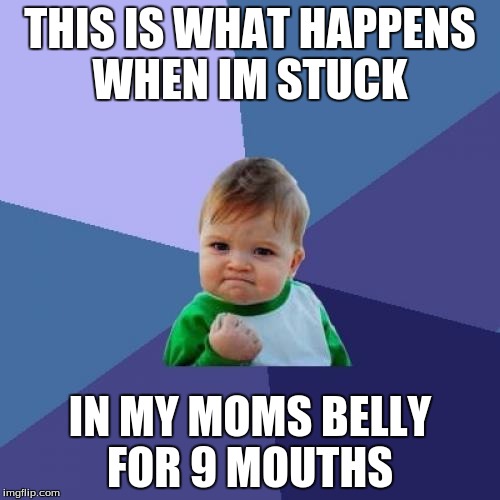 Success Kid | THIS IS WHAT HAPPENS WHEN IM STUCK; IN MY MOMS BELLY FOR 9 MOUTHS | image tagged in memes,success kid | made w/ Imgflip meme maker