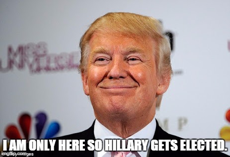 The Trump conspiracy. | I AM ONLY HERE SO HILLARY GETS ELECTED. | image tagged in donald trump approves | made w/ Imgflip meme maker