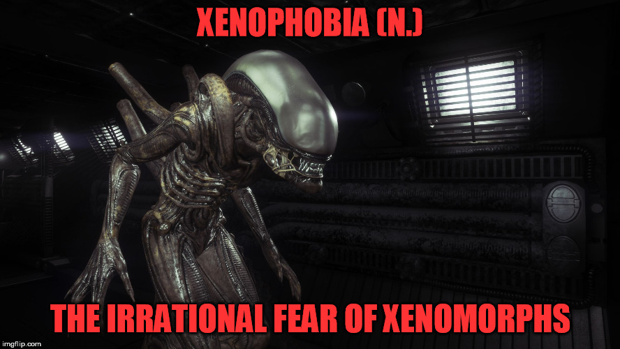 XENOPHOBIA (N.); THE IRRATIONAL FEAR OF XENOMORPHS | image tagged in xenomorph alien | made w/ Imgflip meme maker
