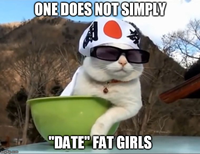 One Does Not Simply | ONE DOES NOT SIMPLY; "DATE" FAT GIRLS | image tagged in japanese,bowl cat | made w/ Imgflip meme maker