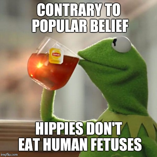 But That's None Of My Business Meme | CONTRARY TO POPULAR BELIEF HIPPIES DON'T EAT HUMAN FETUSES | image tagged in memes,but thats none of my business,kermit the frog | made w/ Imgflip meme maker