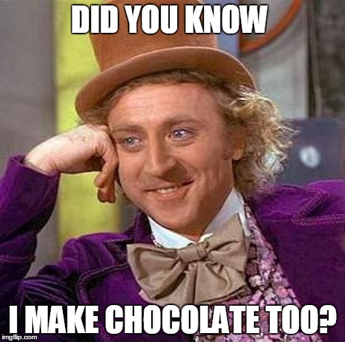 Creepy Condescending Wonka Meme | DID YOU KNOW; I MAKE CHOCOLATE TOO? | image tagged in memes,creepy condescending wonka | made w/ Imgflip meme maker