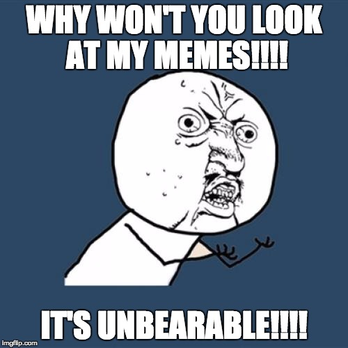 Y U No Meme | WHY WON'T YOU LOOK AT MY MEMES!!!! IT'S UNBEARABLE!!!! | image tagged in memes,y u no | made w/ Imgflip meme maker