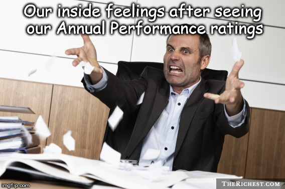 Our inside feelings after seeing our Annual Performance ratings | image tagged in employees,performance appraisals | made w/ Imgflip meme maker