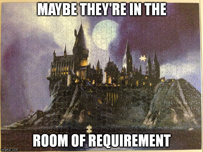 MAYBE THEY'RE IN THE; ROOM OF REQUIREMENT | image tagged in harry potter,hogwarts,room of requirement,missing puzzle piece | made w/ Imgflip meme maker