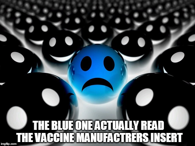 THE BLUE ONE ACTUALLY READ THE VACCINE MANUFACTRERS INSERT | image tagged in sad | made w/ Imgflip meme maker