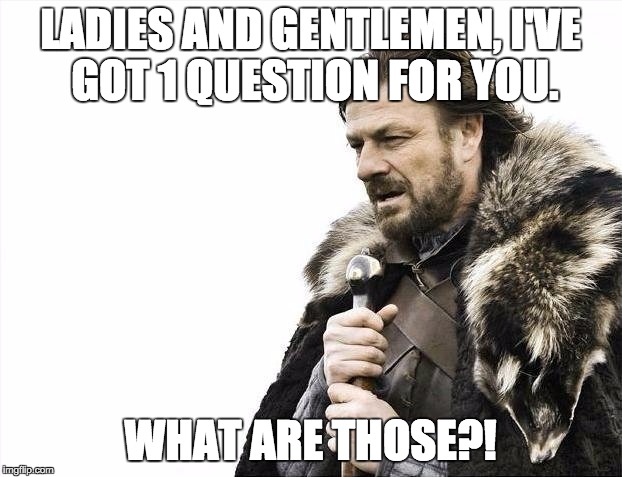 Brace Yourselves X is Coming Meme | LADIES AND GENTLEMEN, I'VE GOT 1 QUESTION FOR YOU. WHAT ARE THOSE?! | image tagged in memes,brace yourselves x is coming | made w/ Imgflip meme maker