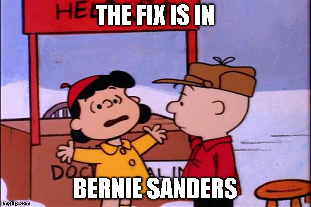 lucycharliebrown | THE FIX IS IN; BERNIE SANDERS | image tagged in lucycharliebrown | made w/ Imgflip meme maker
