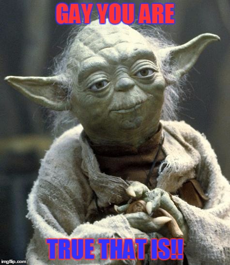 yoda | GAY YOU ARE; TRUE THAT IS!! | image tagged in yoda | made w/ Imgflip meme maker