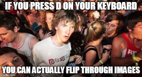 Sudden Clarity Clarence | IF YOU PRESS D ON YOUR KEYBOARD; YOU CAN ACTUALLY FLIP THROUGH IMAGES | image tagged in memes,sudden clarity clarence | made w/ Imgflip meme maker