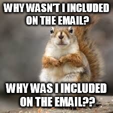 WHY WASN'T I INCLUDED ON THE EMAIL? WHY WAS I INCLUDED ON THE EMAIL?? | image tagged in controversy | made w/ Imgflip meme maker