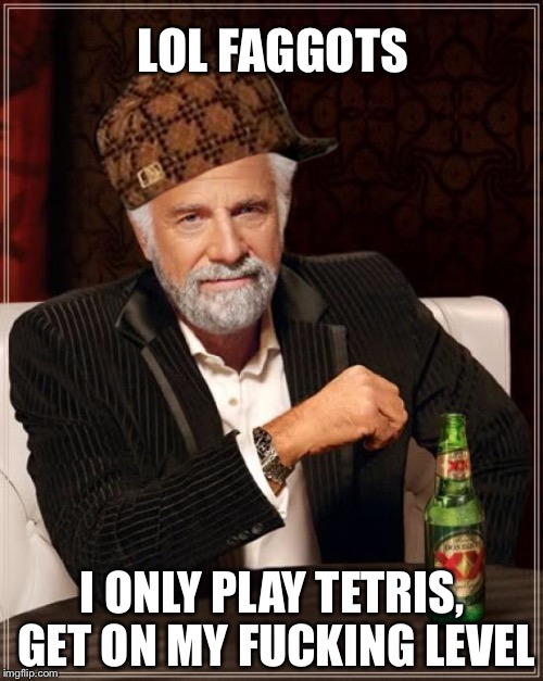 The Most Interesting Man In The World Meme | LOL F*GGOTS I ONLY PLAY TETRIS, GET ON MY F**KING LEVEL | image tagged in memes,the most interesting man in the world,scumbag | made w/ Imgflip meme maker