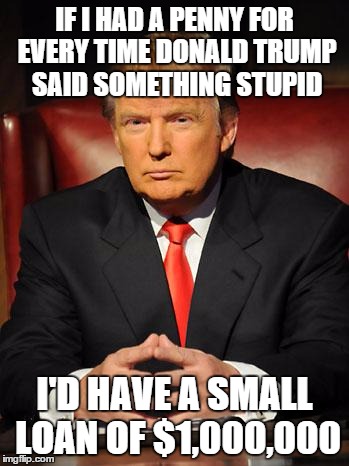 Serious Trump | IF I HAD A PENNY FOR EVERY TIME DONALD TRUMP SAID SOMETHING STUPID; I'D HAVE A SMALL LOAN OF $1,000,000 | image tagged in serious trump | made w/ Imgflip meme maker