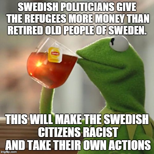 But That's None Of My Business Meme | SWEDISH POLITICIANS GIVE THE REFUGEES MORE MONEY THAN RETIRED OLD PEOPLE OF SWEDEN. THIS WILL MAKE THE SWEDISH CITIZENS RACIST AND TAKE THEIR OWN ACTIONS | image tagged in memes,but thats none of my business,kermit the frog | made w/ Imgflip meme maker