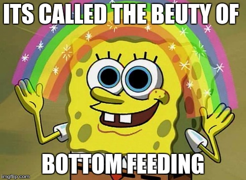 Imagination Spongebob | ITS CALLED THE BEUTY OF; BOTTOM FEEDING | image tagged in memes,imagination spongebob | made w/ Imgflip meme maker
