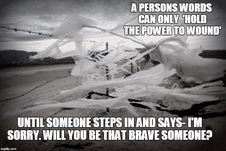 The most powerful words in the world | A PERSONS WORDS CAN ONLY  'HOLD THE POWER TO WOUND'; UNTIL SOMEONE STEPS IN AND SAYS- I'M SORRY. WILL YOU BE THAT BRAVE SOMEONE? | image tagged in anger,love,forgiveness,marriage,family,christianity | made w/ Imgflip meme maker