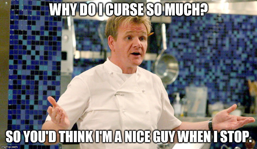 hell's nice guy | WHY DO I CURSE SO MUCH? SO YOU'D THINK I'M A NICE GUY WHEN I STOP. | image tagged in angry chef gordon ramsay | made w/ Imgflip meme maker