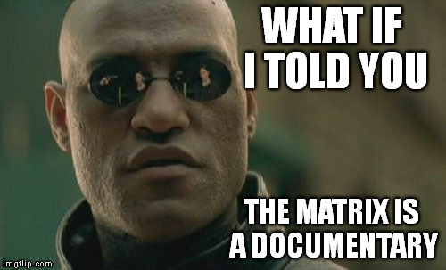 The Matrix Is A Documentary | WHAT IF I TOLD YOU; THE MATRIX IS A DOCUMENTARY | image tagged in memes,matrix,morpheus,documentary,what if i told you | made w/ Imgflip meme maker