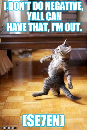 Walking Cat | I DON'T DO NEGATIVE, YALL CAN HAVE THAT, I'M OUT. (SE7EN) | image tagged in seven | made w/ Imgflip meme maker