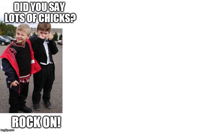 Rock On! | DID YOU SAY LOTS OF CHICKS? ROCK ON! | image tagged in boys,rockstar | made w/ Imgflip meme maker