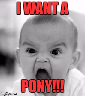 Angry Baby | I WANT A; PONY!!! | image tagged in memes,angry baby | made w/ Imgflip meme maker