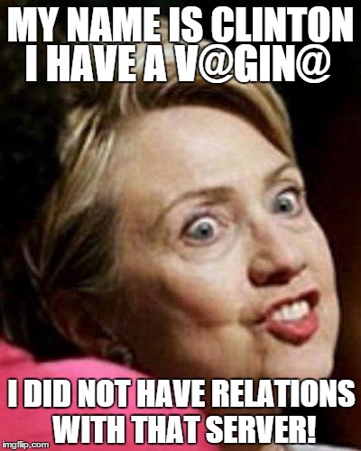 one out of three aint bad | MY NAME IS CLINTON; I HAVE A V@GIN@; I DID NOT HAVE RELATIONS WITH THAT SERVER! | image tagged in hillary clinton fish,hillary clinton 2016,memes,funny memes,political | made w/ Imgflip meme maker