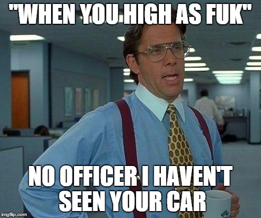 That Would Be Great | "WHEN YOU HIGH AS FUK"; NO OFFICER I HAVEN'T SEEN YOUR CAR | image tagged in memes,that would be great | made w/ Imgflip meme maker