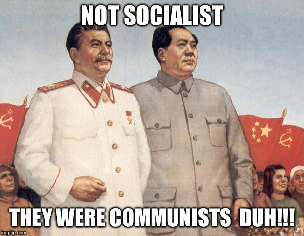 Stalin and Mao | NOT SOCIALIST; THEY WERE COMMUNISTS  DUH!!! | image tagged in stalin and mao | made w/ Imgflip meme maker
